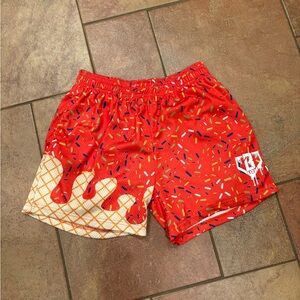 Baseball Lifestyle 101 Men’s Small Red Athletic Shorts with Sprinkles Design
